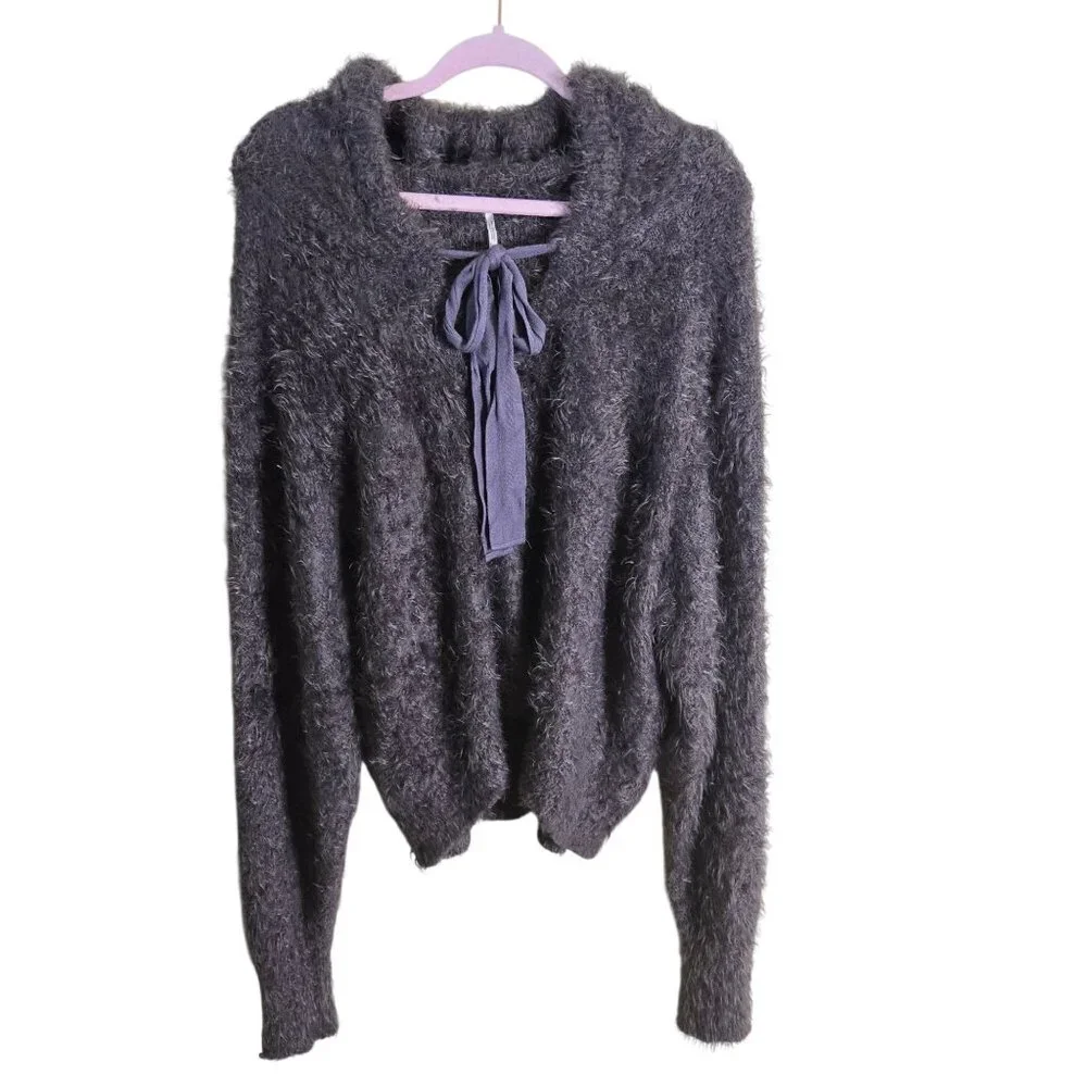 Free People Light As A Feather Gray Eyelash Hoodie Cozy Oversized Size S